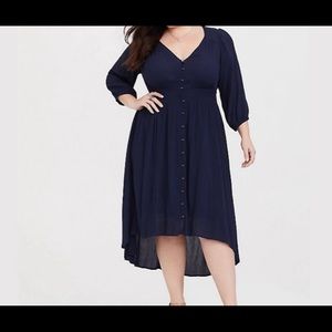 TORRID Navy Blue Button Front Hi Lo Midi Dress 2x